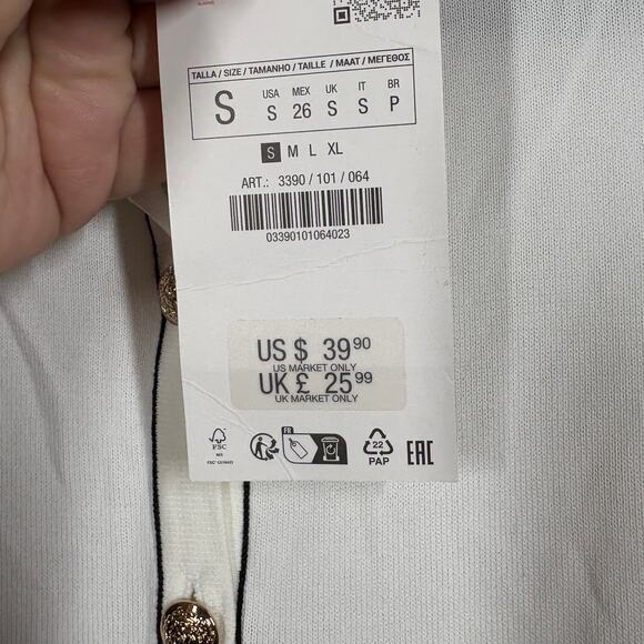 Zara Womens Size Small Cardigan Contrast Trims White Button Up Knit Long Sleeves - Picture 8 of 11